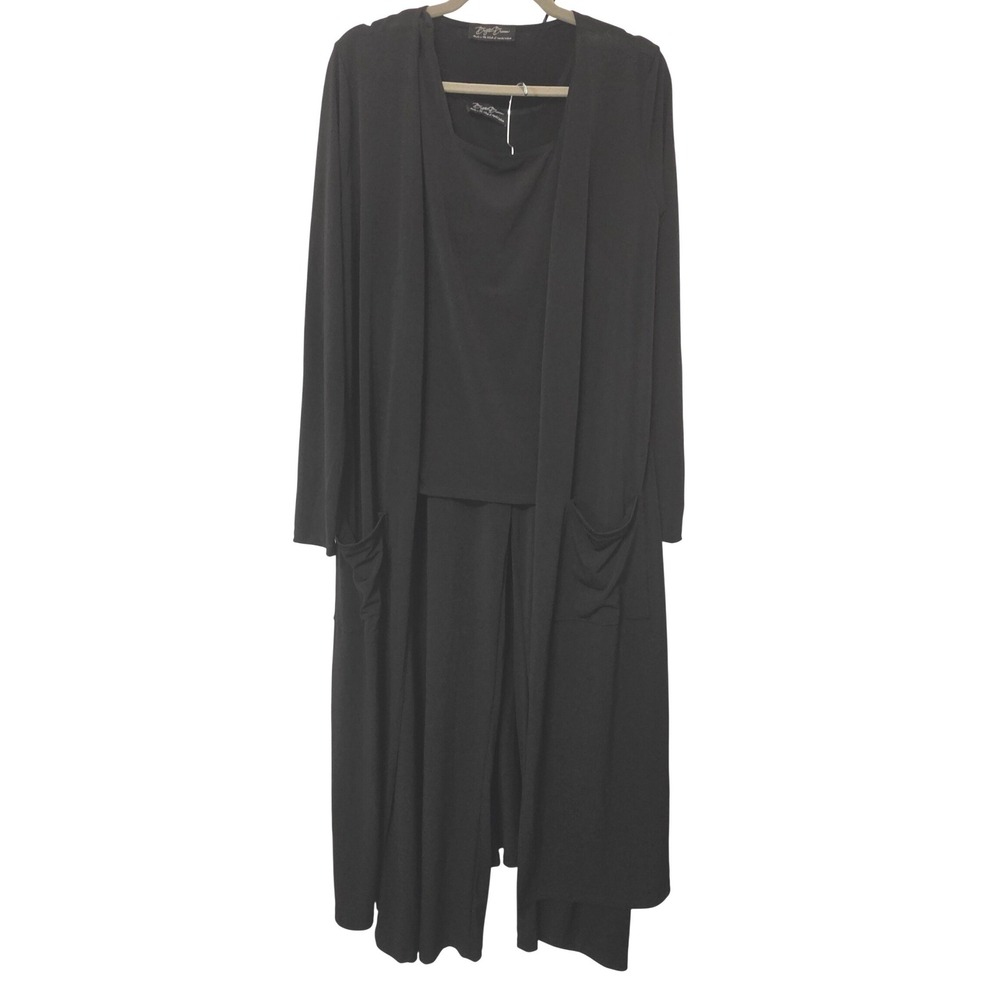 Brigitte Brianna 3 Piece Lounge Set Black Cardigan Tank Wide Leg Pants Large